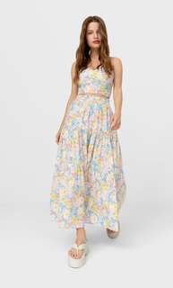 Stradivarius Длинная Юбка С Цветочным Принтом Цвет Темной Фуксии S