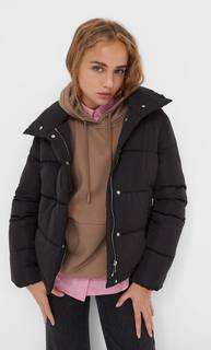 Stradivarius Стеганая Куртка С Воротником-Стойкой Черный Xs