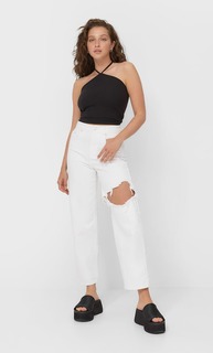 Stradivarius Топ В Рубчик С Горловиной Халтер Черный S