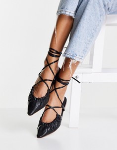 Черные балетки с завязками ASOS DESIGN Listen-Черный цвет