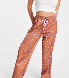 Атласные пижамные брюки коричневого цвета в сиреневый горошек из коллекции «Выбирай и комбинируй» ASOS DESIGN Petite-Коричневый цвет