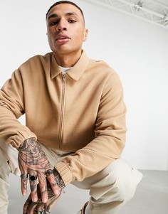 Oversized-куртка Харрингтон из светло-коричневого трикотажа в рубчик ASOS DESIGN-Коричневый цвет