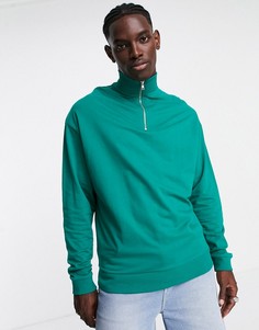 Зеленый свитшот в стиле oversized из легкого органического хлопка с короткой молнией ASOS DESIGN-Зеленый цвет
