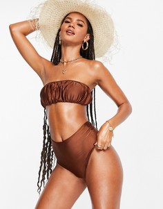 Коричневый бикини топ-бандо со сборками ASOS DESIGN – Выбирай и Комбинируй-Коричневый цвет
