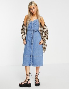 Голубое платье миди на кнопках Topshop-Голубой