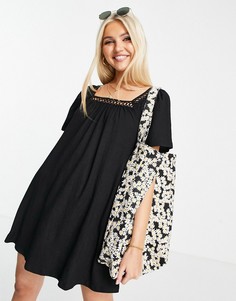 Черное фактурное платье мини с отделкой кроше ASOS DESIGN-Черный цвет
