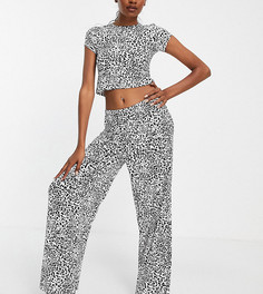 Пижамный комплект с широкими брюками с леопардовым принтом Missguided Tall-Белый