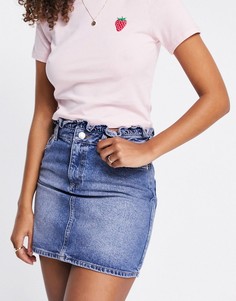 Синяя джинсовая юбка с оборками по верхнему краю Miss Selfridge-Голубой