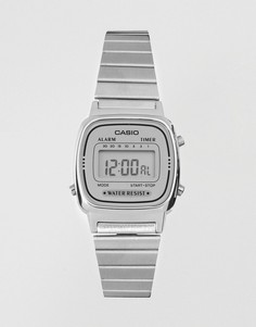 Серебристые цифровые часы в стиле унисекс с миниатюрным циферблатом Casio-Серебристый