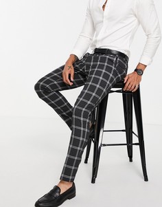 Угольно-черные зауженные брюки в мелкую клетку ASOS DESIGN-Серый