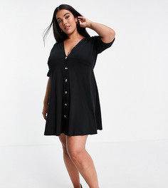 Чайное платье черного цвета с роговыми пуговицами ASOS DESIGN Curve-Черный цвет