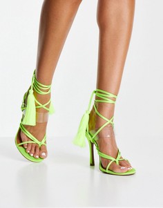 Лаймовые босоножки на каблуке с перемычкой между пальцами ASOS DESIGN Neeley-Зеленый цвет