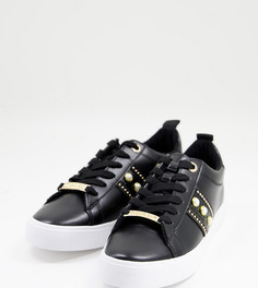 Черные кроссовки для широкой стопы c искусственным жемчугом Miss KG-Черный цвет