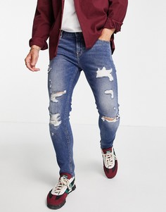 Синие джинсы скинни с рваной отделкой и необработанными краями ASOS DESIGN-Голубой