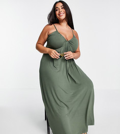 Платье макси цвета хаки с чашечками ASOS DESIGN Curve-Зеленый цвет