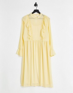 Желтое платье миди из переработанного материала с оборками Vila-Желтый