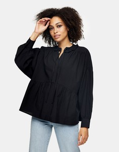 Черный топ с баской Topshop-Черный цвет