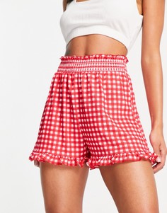 Красные свободные шорты в клетку с оборками по краю ASOS DESIGN-Разноцветный