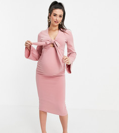 Розовое платье с глубоким вырезом и рукавами-кимоно ASOS DESIGN Maternity-Multi