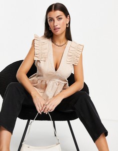 Нежно-розовый стеганый топ с оборками на плечах ASOS EDITION-Розовый цвет