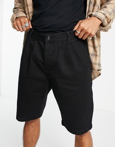 Черные джинсовые шорты со складками спереди Topman-Черный цвет