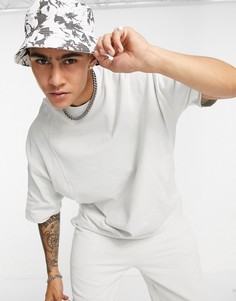 Светло-серая футболка от комплекта в стиле oversized с волнистой строчкой ASOS DESIGN-Серый