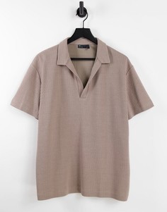 Светло-коричневая футболка поло в стиле oversized с глубоким V-образным вырезом из невесомой вафельной ткани ASOS DESIGN-Коричневый цвет