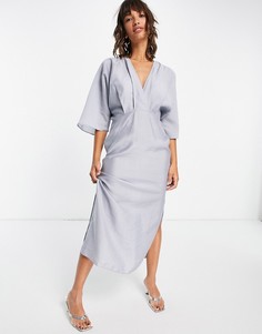 Пыльно-голубое платье миди с рукавами «летучая мышь» ASOS DESIGN-Голубой