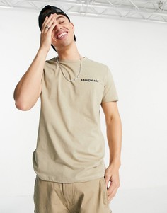 Бежевая футболка с логотипом на груди Jack & Jones Originals-Светло-бежевый цвет