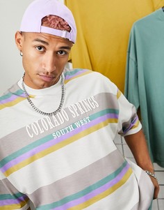 Футболка цвета экрю в стиле oversized с вышивкой Colorado ASOS DESIGN-Разноцветный