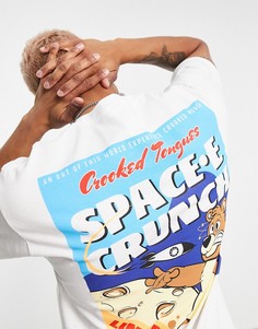 Белая футболка с принтом "Space Crunch" Crooked Tongues-Белый