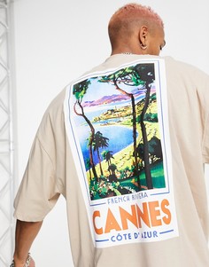 Бежевая oversized-футболка с принтом "Cannes" ASOS DESIGN-Светло-бежевый цвет