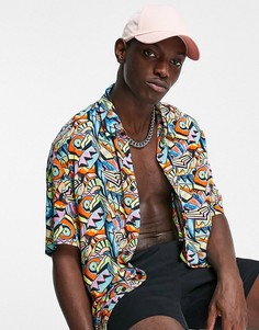 Темно-оранжевая рубашка с принтом Bershka-Оранжевый цвет