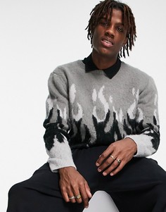Трикотажный фактурный джемпер с монохромным рисунком пламени ASOS DESIGN-Черный цвет