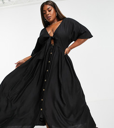 Черное платье макси на пуговицах с узлом спереди ASOS DESIGN Curve-Черный цвет