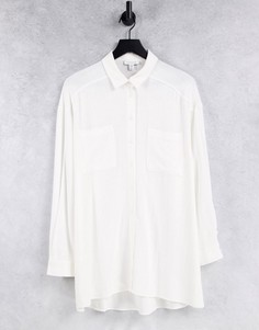 Однотонная льняная oversized-рубашка кремового цвета с завязкой спереди Topshop-Белый