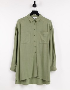 Шалфейно-зеленая рубашка из льна в стиле oversized с завязкой спереди Topshop-Зеленый цвет