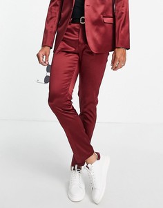 Бордовые облегающие брюки из материала с сильным блеском ASOS DESIGN-Красный