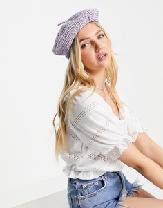 Сиреневый берет вязки кроше My Accessories London-Светло-бежевый цвет