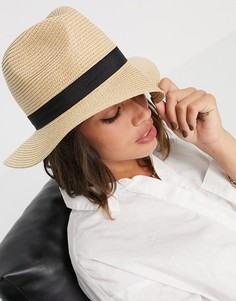 Солнцезащитная шляпа натурального цвета с черной лентой French Connection-Многоцветный