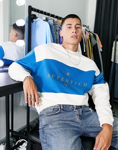 Oversized-свитшот в стиле колор блок с полоской и вышивкой на груди ASOS DESIGN-Разноцветный