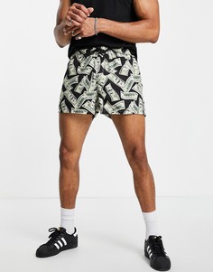 Короткие шорты для плавания с принтом денег ASOS DESIGN-Черный цвет