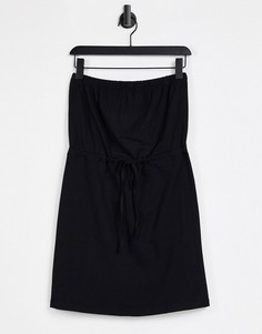 Черный сарафан мини с лифом-бандо и затягивающимся шнурком на талии ASOS DESIGN-Черный цвет