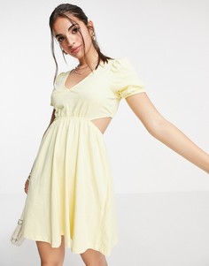 Платье мини пастельного желтого цвета с вырезом на спине ASOS DESIGN-Черный цвет