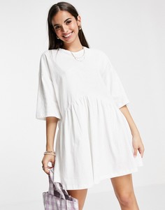 Белое платье мини в стиле oversized с присборенной юбкой и заниженной талией ASOS DESIGN-Белый