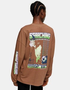 Темно-серый лонгслив с надписью "Searching" Topshop-Коричневый цвет
