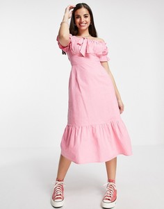 Розовое платье миди из хлопкового поплина Influence-Розовый цвет