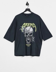 Черная выбеленная футболка в стиле oversized из органического хлопка с принтом в виде черепа спереди и сзади ASOS DESIGN-Серый