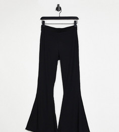 Черные расклешенные брюки в рубчик с фигурным краем ASOS DESIGN Petite-Черный цвет