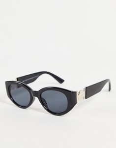 Овальные солнцезащитные очки черного цвета с металлической отделкой New Look-Черный цвет
